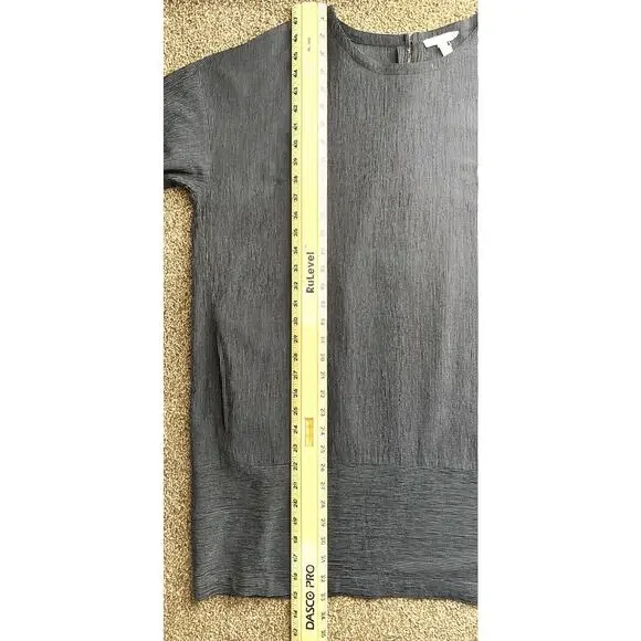 Eileen Fisher Sz M Blk Pinstripe Dbl pkt Bottom Horizontal pinstripe Lagen Look - Picture 7 of 7